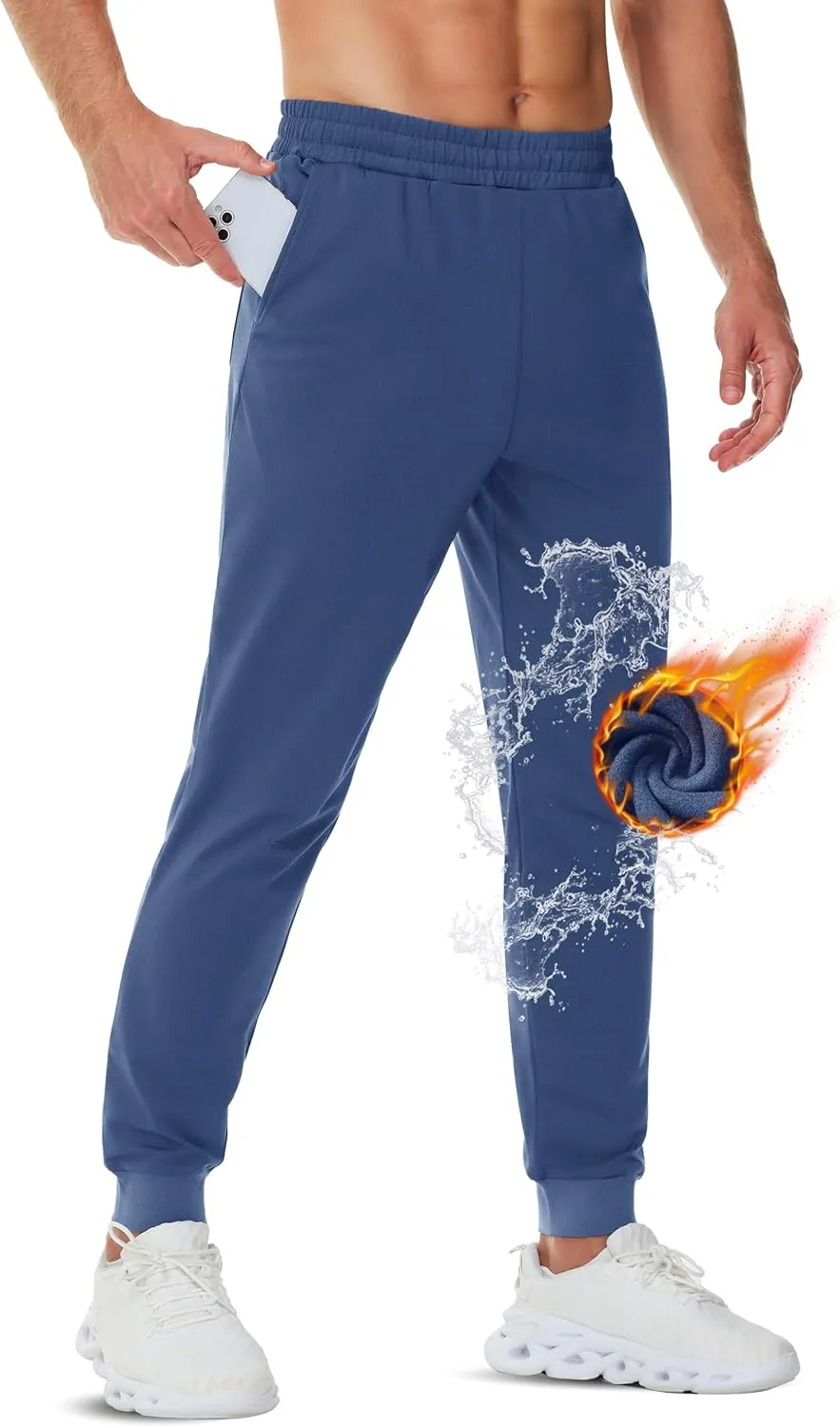 TACVASEN Men's Fleece Lined Joggers Winter Sweatpants with Pockets Water Resistant Warm Running Athletic Track Pants
