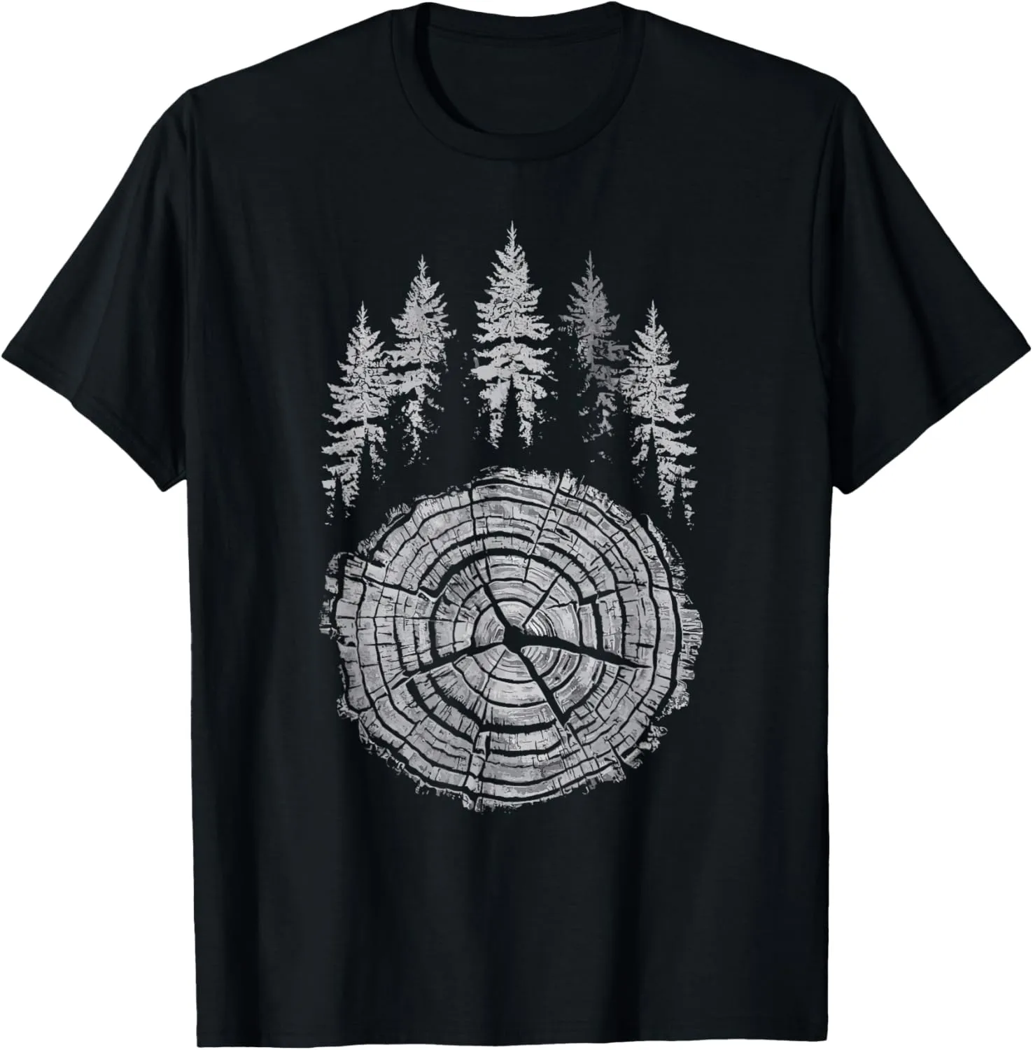 Tree Rings Woodworking Nature Lover Seasonal Forest Scene T-Shirt