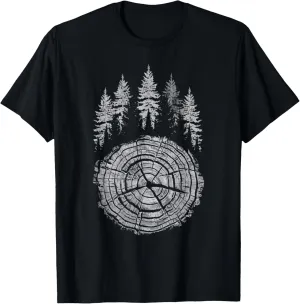 Tree Rings Woodworking Nature Lover Seasonal Forest Scene T-Shirt