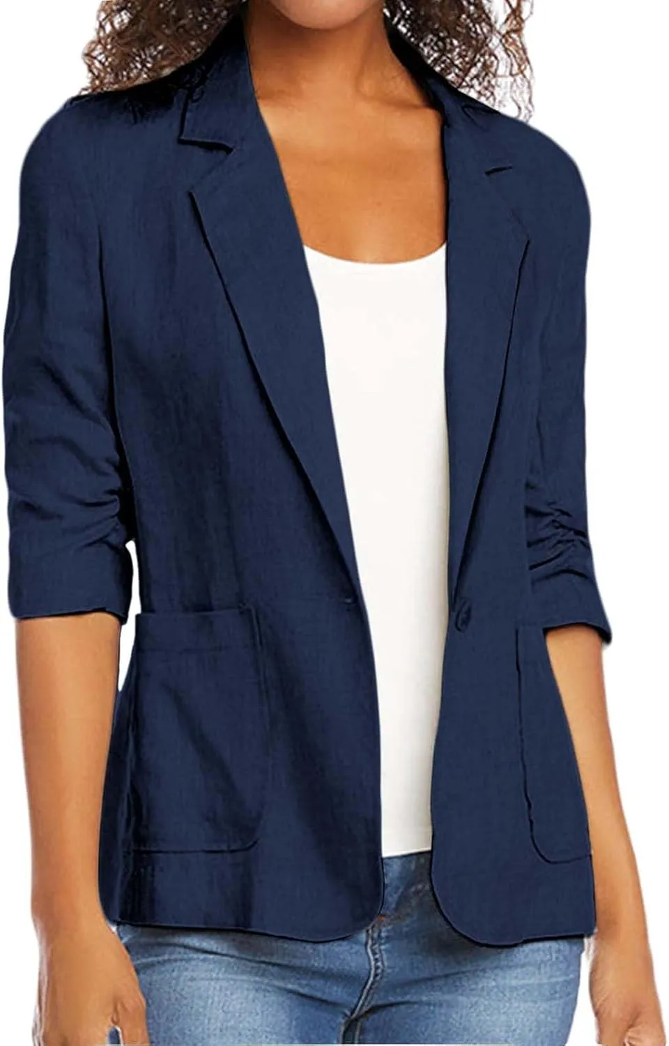 Women Cotton Linen Blazer Business Casual Lightweight One Button Work Suit Jacket Summer Trendy 2025