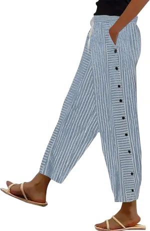 Women Oversized Striped Cropped Pants Office Work Business Trendy High Waisted Trouser Sport Jogger Casual Sweatpants