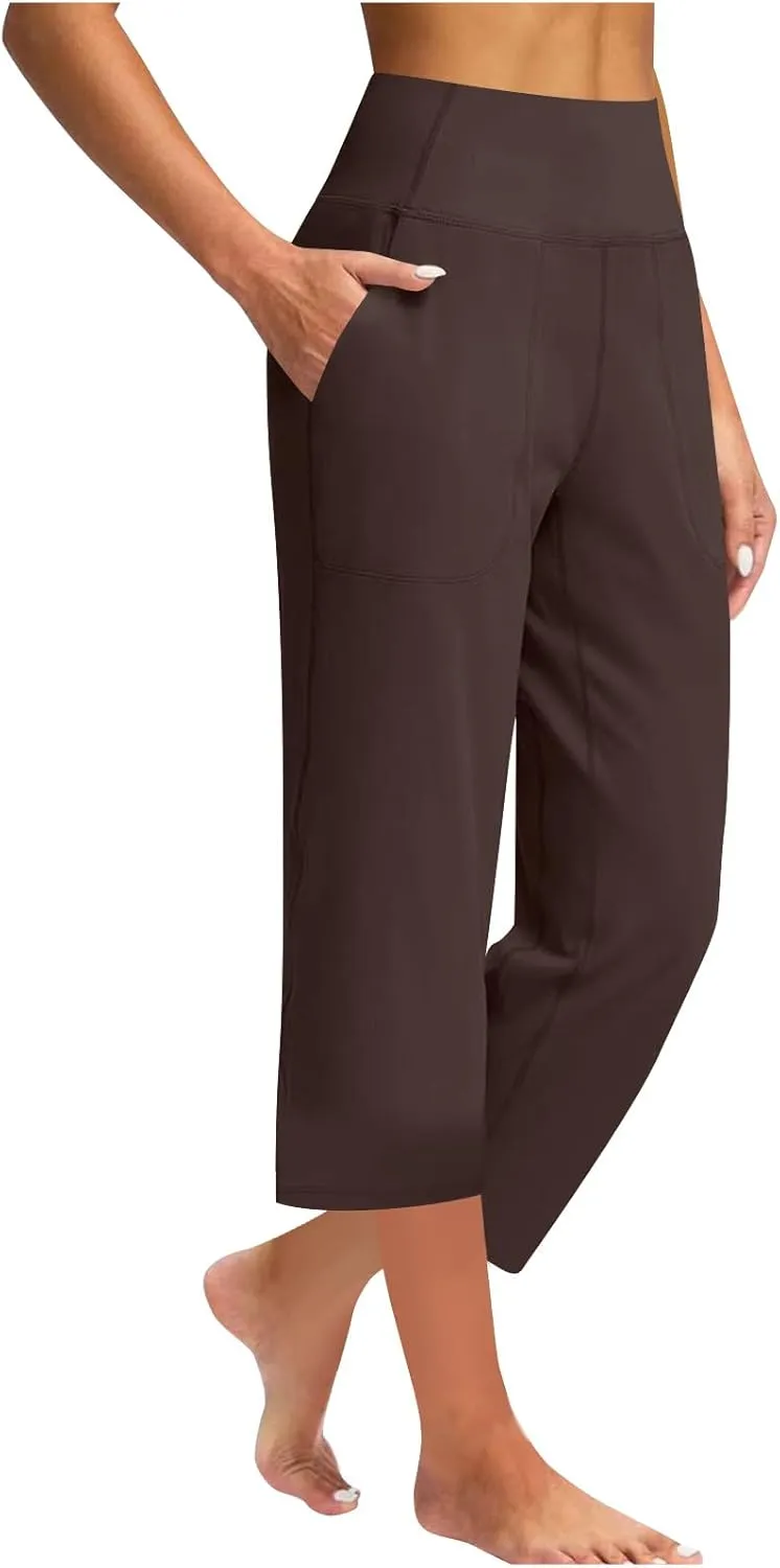Women Yoga Capri Pants 2025 High Waist Solid Pant Wide Leg Workout Crop Summer Pants for Casual, Travel, Exercise