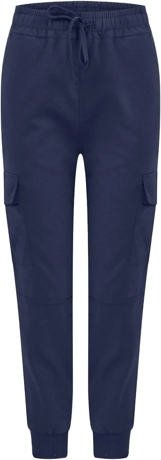Women's Cargo Pants Tapered Leg Joggers Drawstring High Waist Pants Cotton Casual Hiking Trousers with Pockets