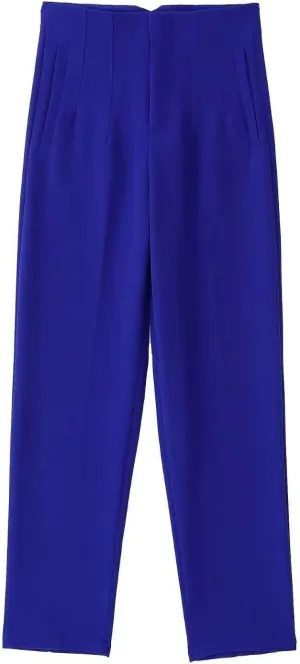Women's Casual Wide Leg Pants Solid Color High Waisted Button Down Straight Long Trousers Pants Paper Bag Casual