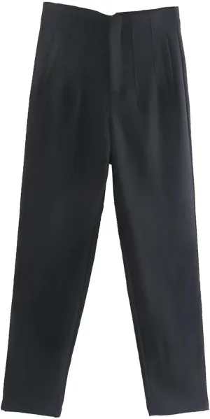 Women's Casual Wide Leg Pants Solid Color High Waisted Button Down Straight Long Trousers Pants Paper Bag Casual