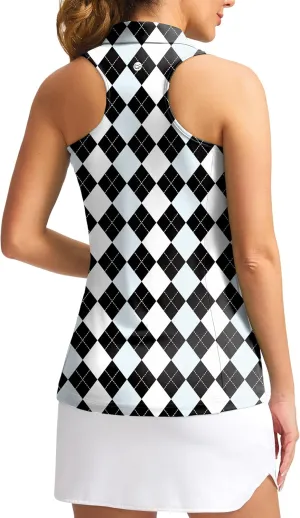 Women's Sleeveless Golf Shirt Zip Up Quick Dry Collared Tank Tops Racerback Tennis Athletic Polo Shirts for Women