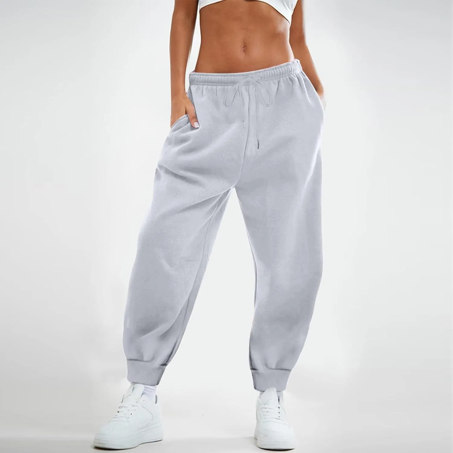 Womens Sweatpants Baggy Drawstring Plus Size Joggers Cinch Bottom Fleece Sweatpants Casual Athletic Joggers with Pockets